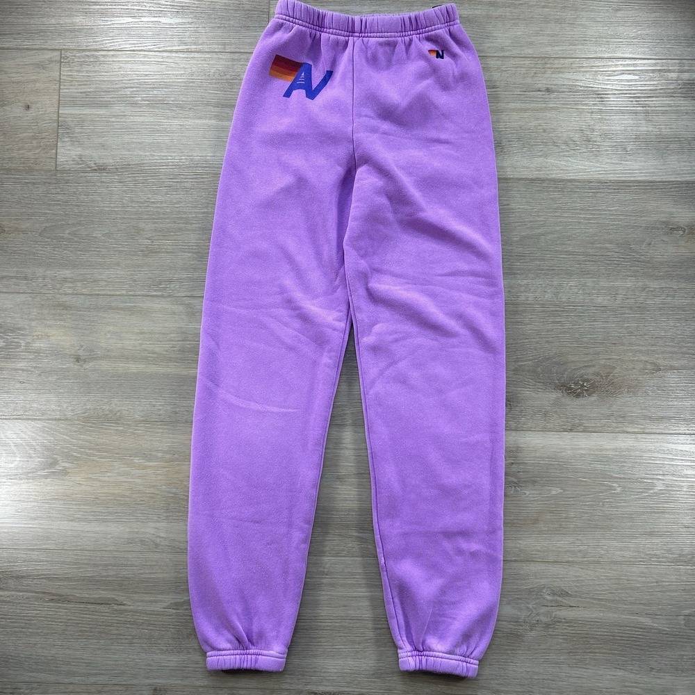 Aviator Nation Sweatpants Kids 14 Purple Rainbow Logo Joggers USA Made